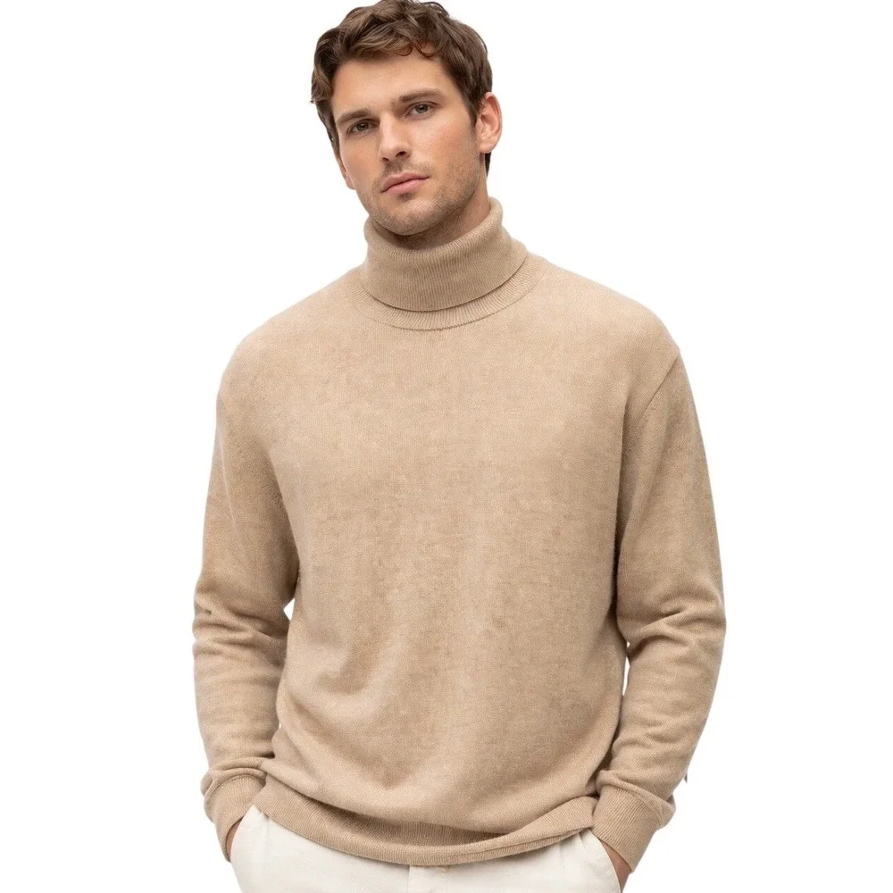 Banana Republic Beige Knit Turtleneck Sweater Mens L Lightweight Soft NWT